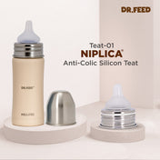 Adore Dr.Feed Majestique Insulated Thermos Hot/ Cold Stainless Steel Feeding Bottle with Anti-Colic Teat- D4- 270ml - Parchment Beige