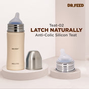 Adore Dr.Feed Majestique Insulated Thermos Hot/ Cold Stainless Steel Feeding Bottle with Anti-Colic Teat- D4- 270ml - Parchment Beige