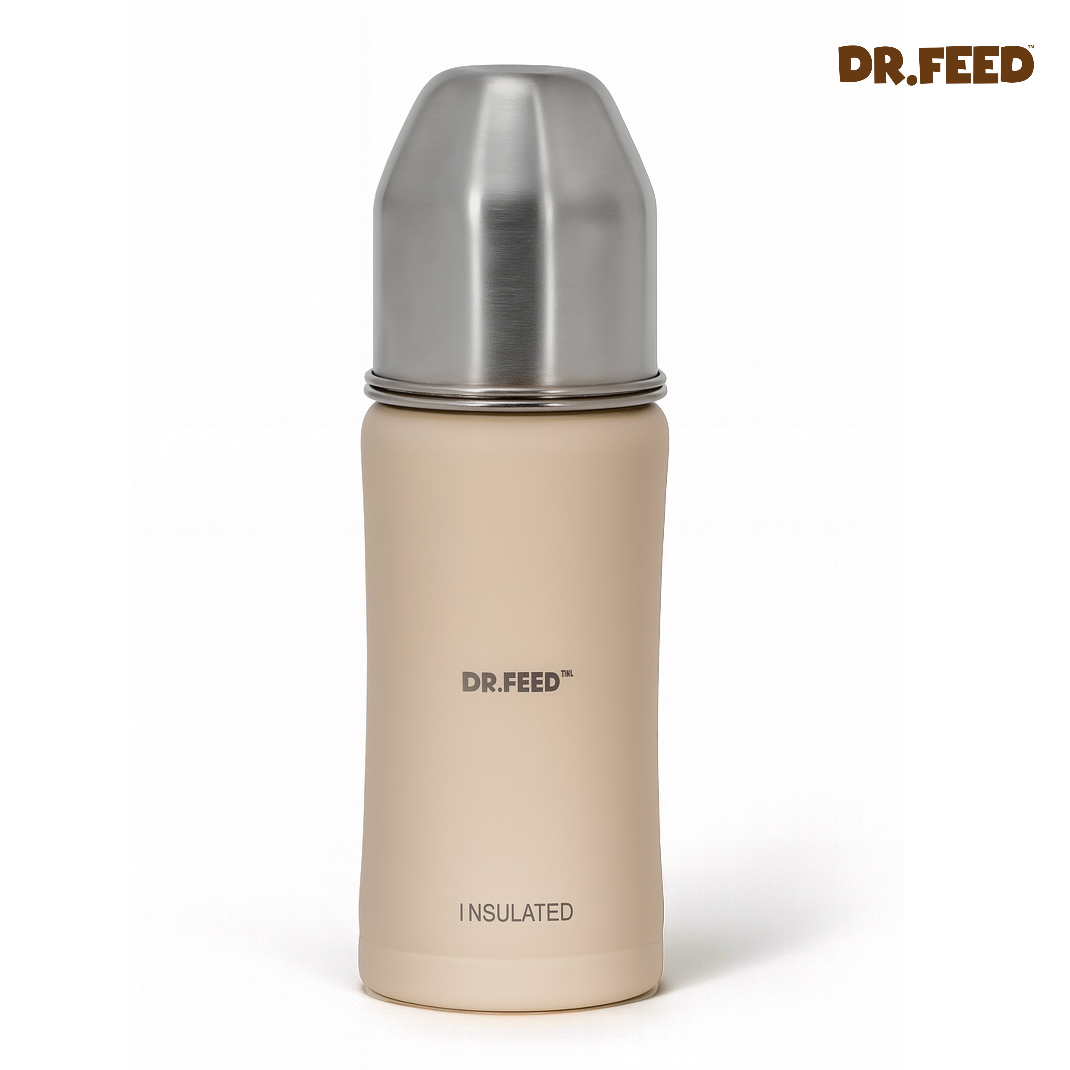 Adore Dr.Feed Majestique Insulated Thermos Hot/ Cold Stainless Steel Feeding Bottle with Anti-Colic Teat- D4- 270ml - Parchment Beige