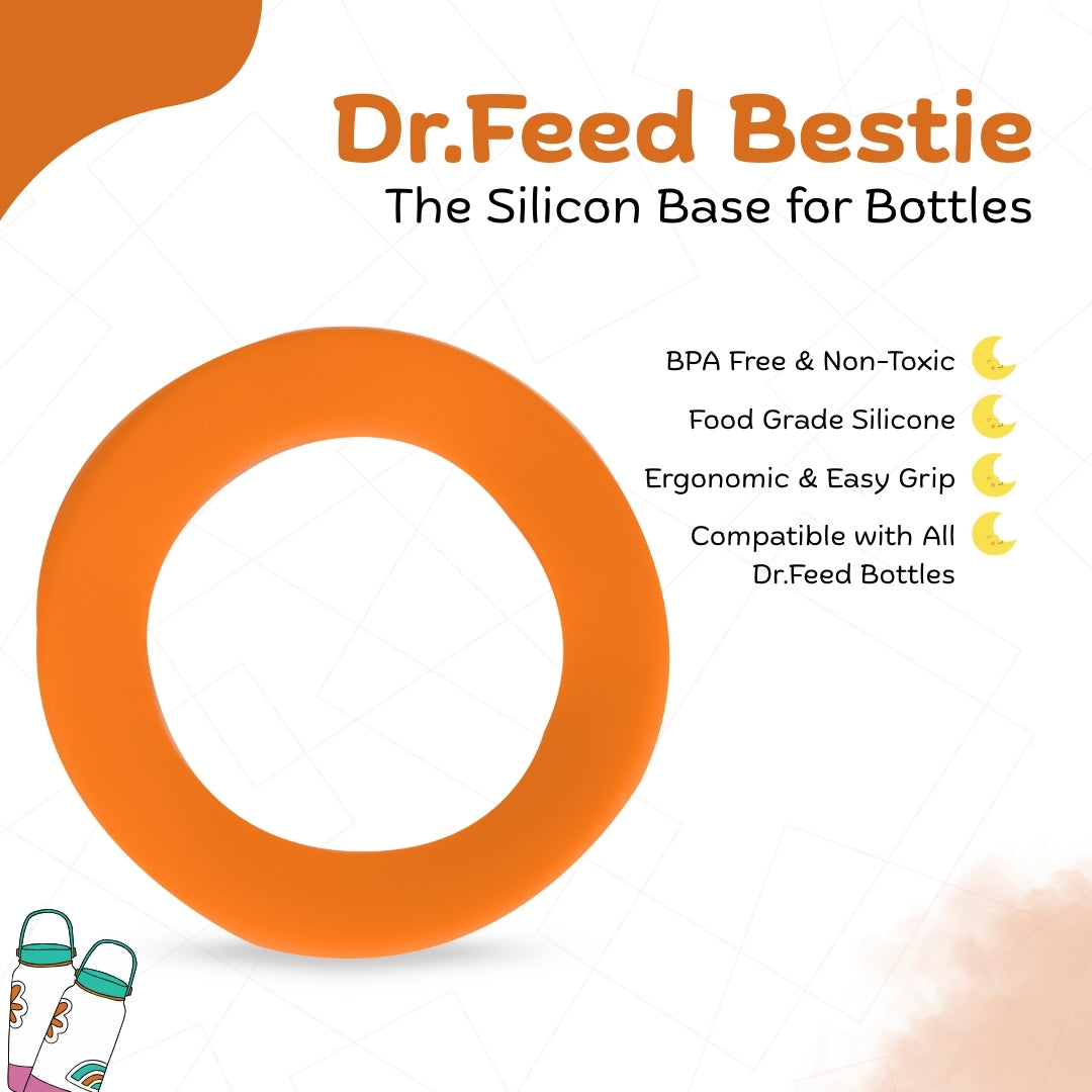 Adore Dr.Feed Bestie! The Silicon Base for Dr.Feed Wide Neck Bottles- Funky Orange Pack of 2