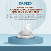 Adore Dr.Feed Latch Naturally Wide Neck Anti-Colic Silicon Teat- Pack of 2- Medium Flow
