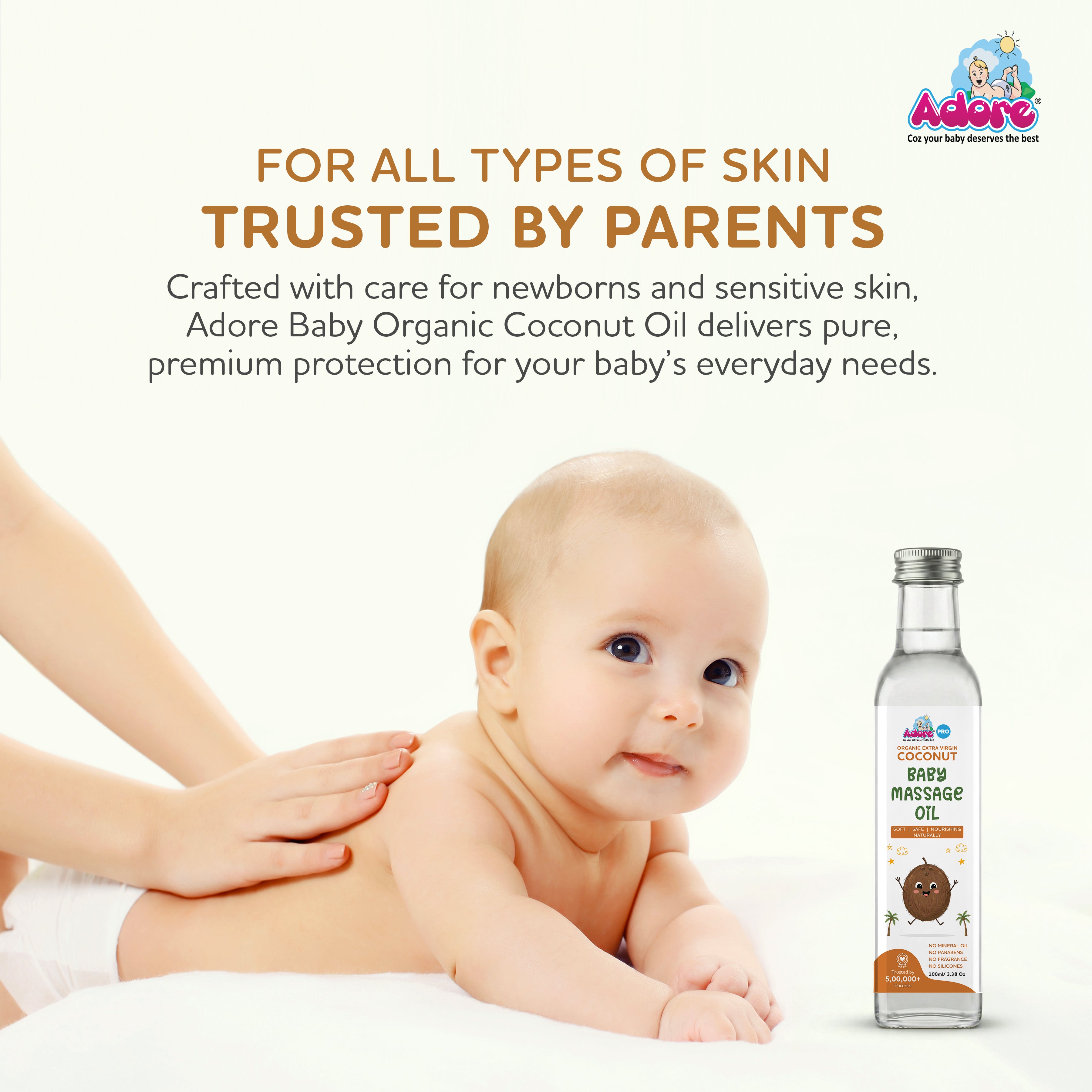 Adore Pure & Premium Organic Extra Virgin Coconut Oil -Cold Pressed- Glass Bottle- 100ml