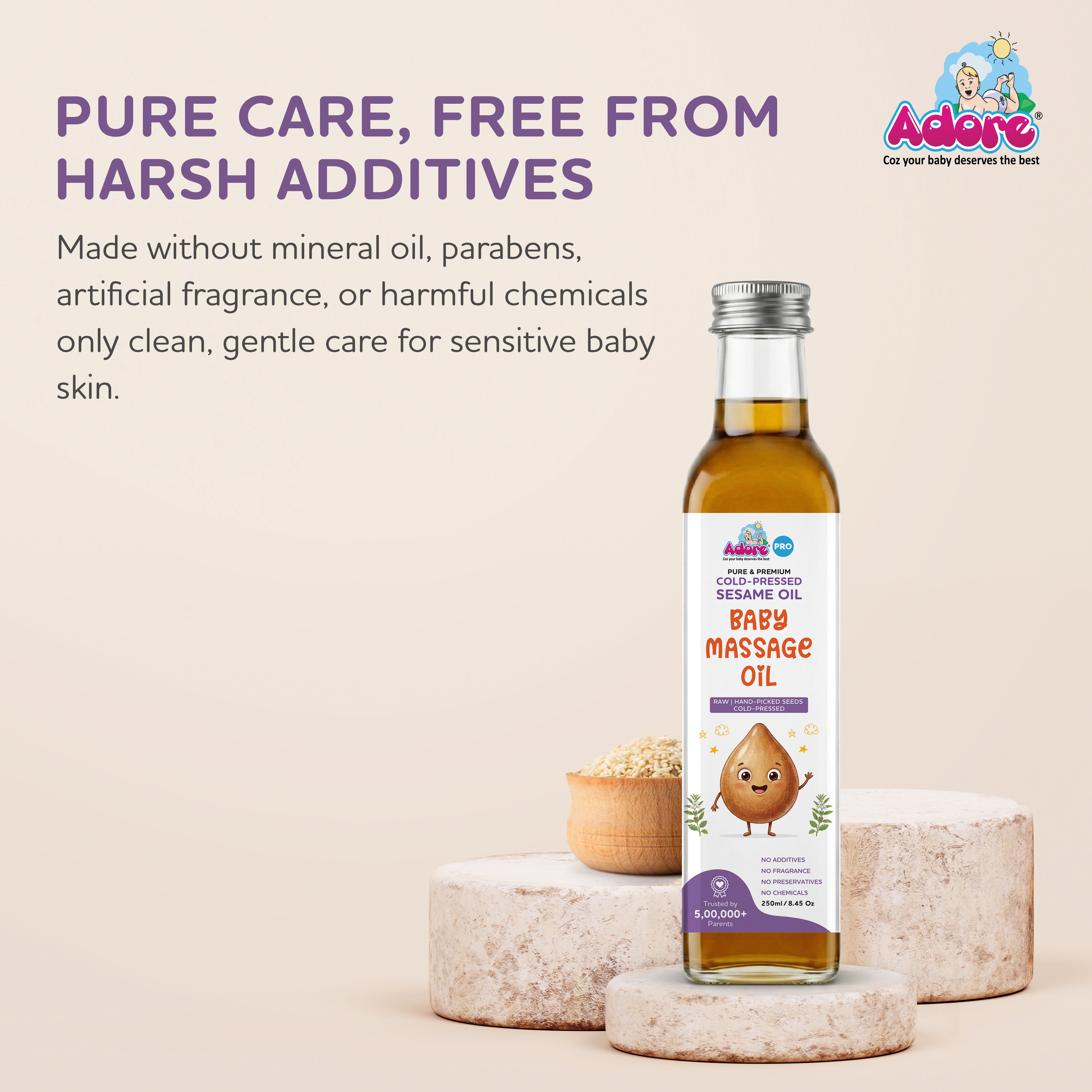 Adore Pure & Premium Cold Pressed Sesame Oil- Glass Bottle - 250ml