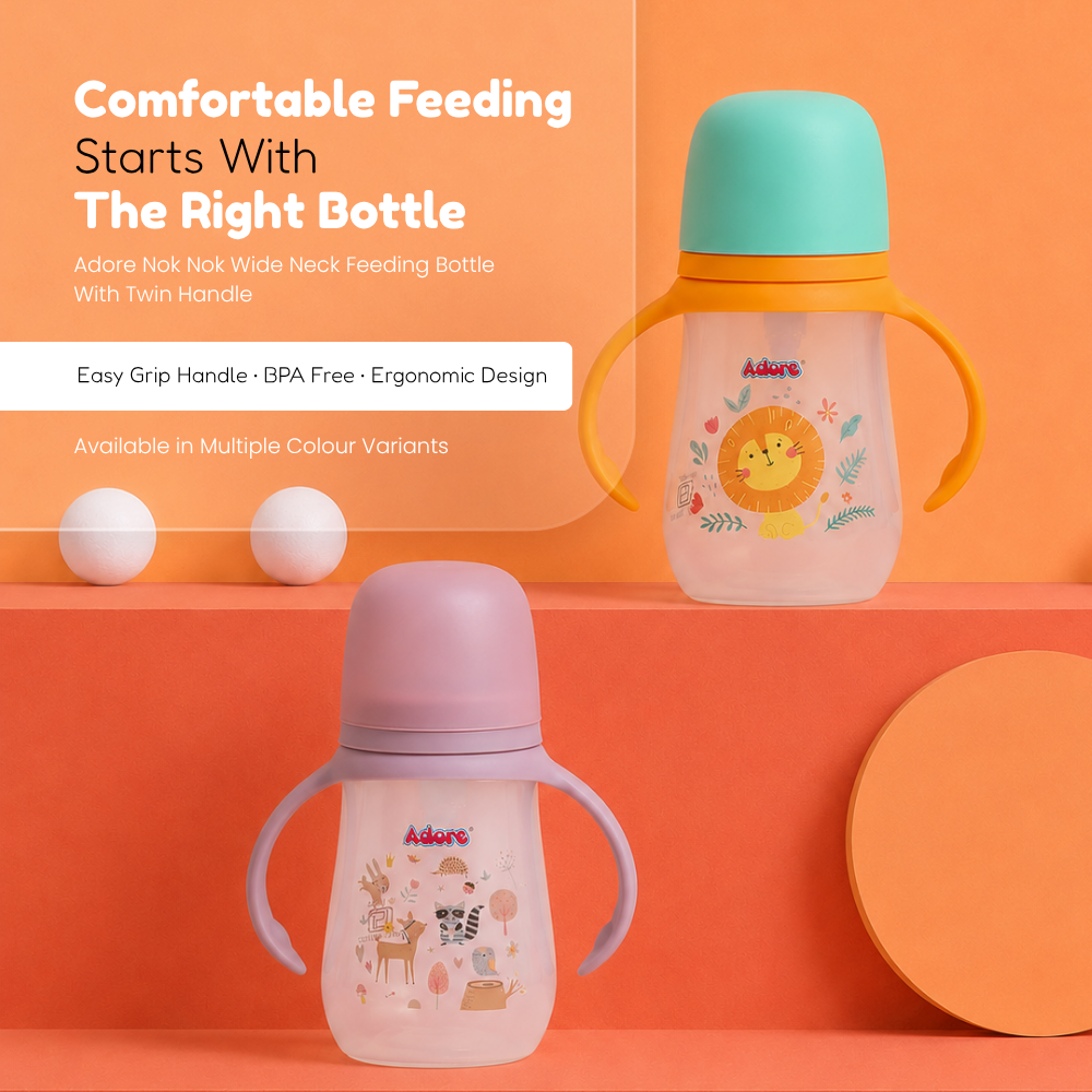 Adore Nok Nok Wide neck Feeding Bottle With Twin Handle 250ml - Pink