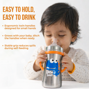 Adore Twilight 2in 1 Stainless Steel Sipper with Twin Handle 250ml - Orange Dino