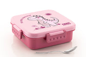 Adore Square Mate Stainless Steel Bento Lunch Box with 3 Compartments and Spoon- Pink Dino