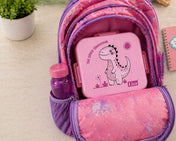 Adore Square Mate Stainless Steel Bento Lunch Box with 3 Compartments and Spoon- Pink Dino