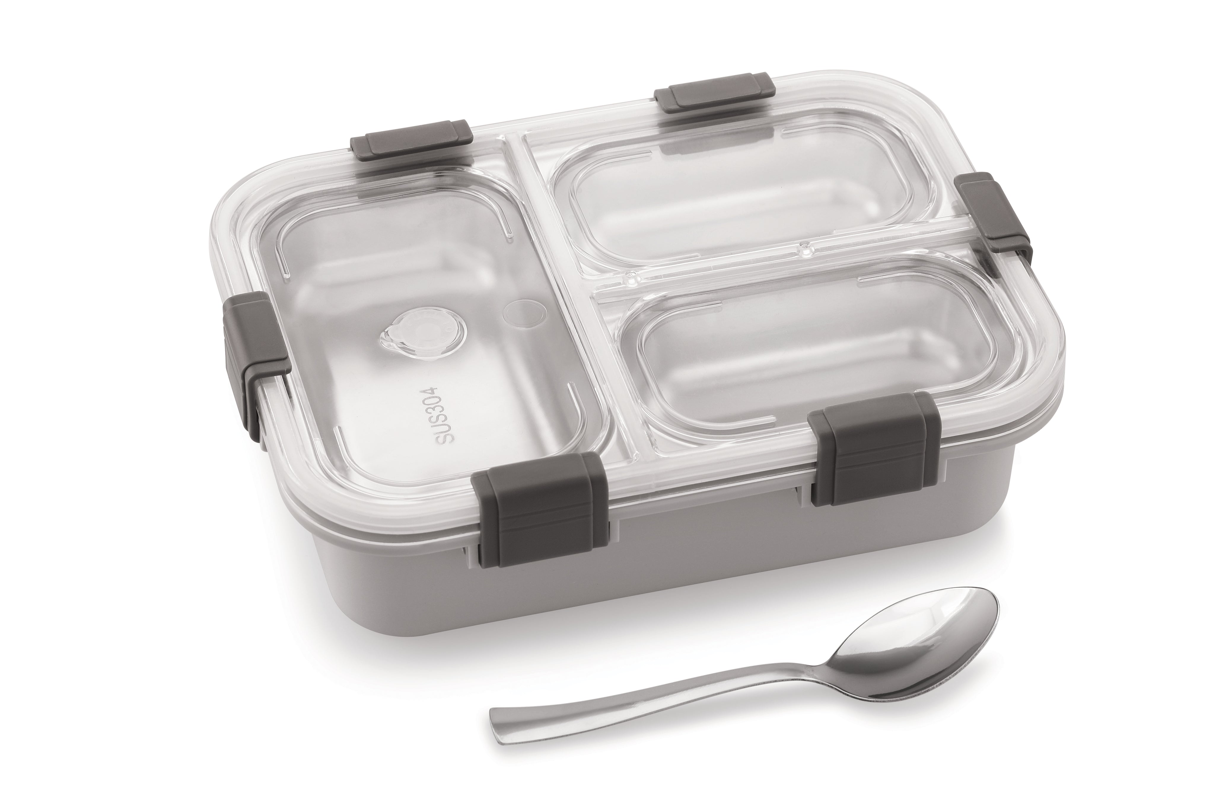 Adore Smart Meal 3 Stainless Steel Bento Insulated Lunch Box with 3 Compartments and Spoon- Grey