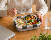 Adore Smart Meal 3 Stainless Steel Bento Insulated Lunch Box with 3 Compartments and Spoon- Grey