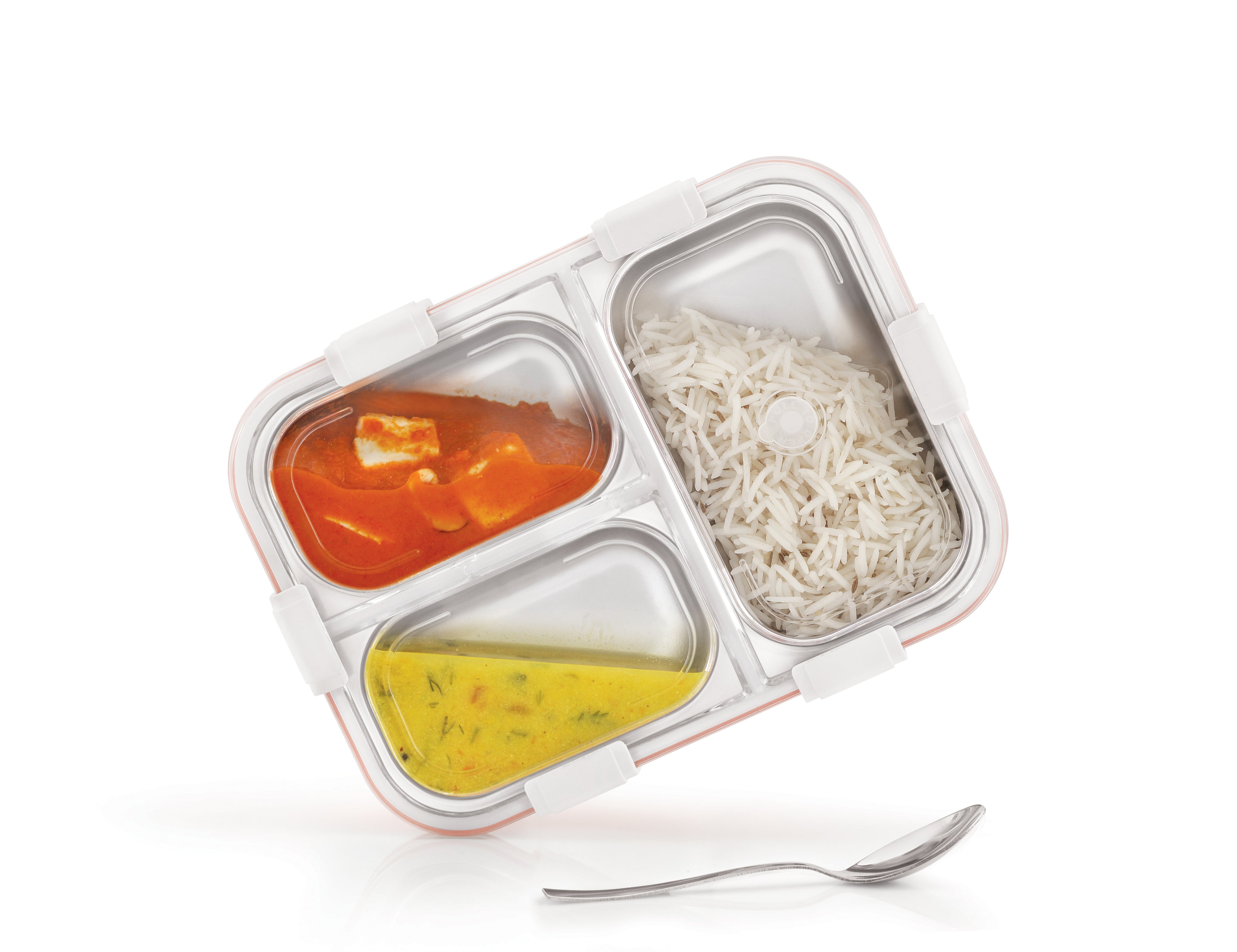 Adore Smart Meal 3 Stainless Steel Bento Insulated Lunch Box with 3 Compartments and Spoon- Grey