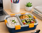 Adore Smart Meal 3 Stainless Steel Bento Insulated Lunch Box with 3 Compartments and Spoon- Blue