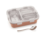 Adore Smart Meal 3 Stainless Steel Bento Insulated Lunch Box with 3 Compartments and Spoon- Yellow