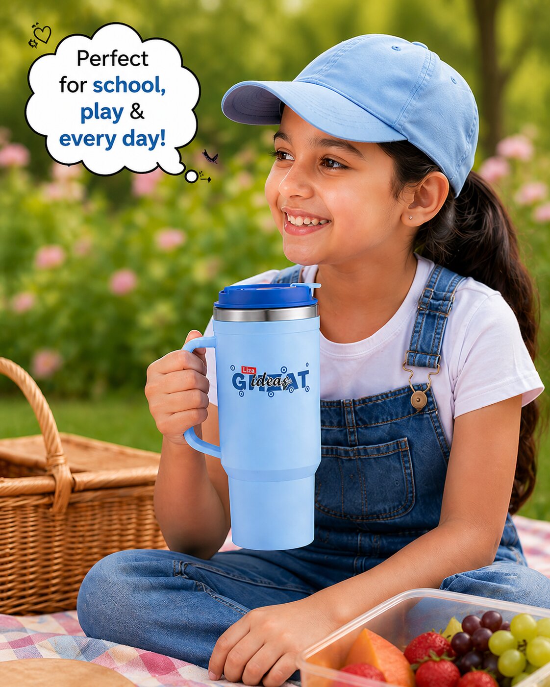Adore Hydrate Pro Insulated Thermoware Drinking Tumbler Bottle with Handle-750ml-Blue