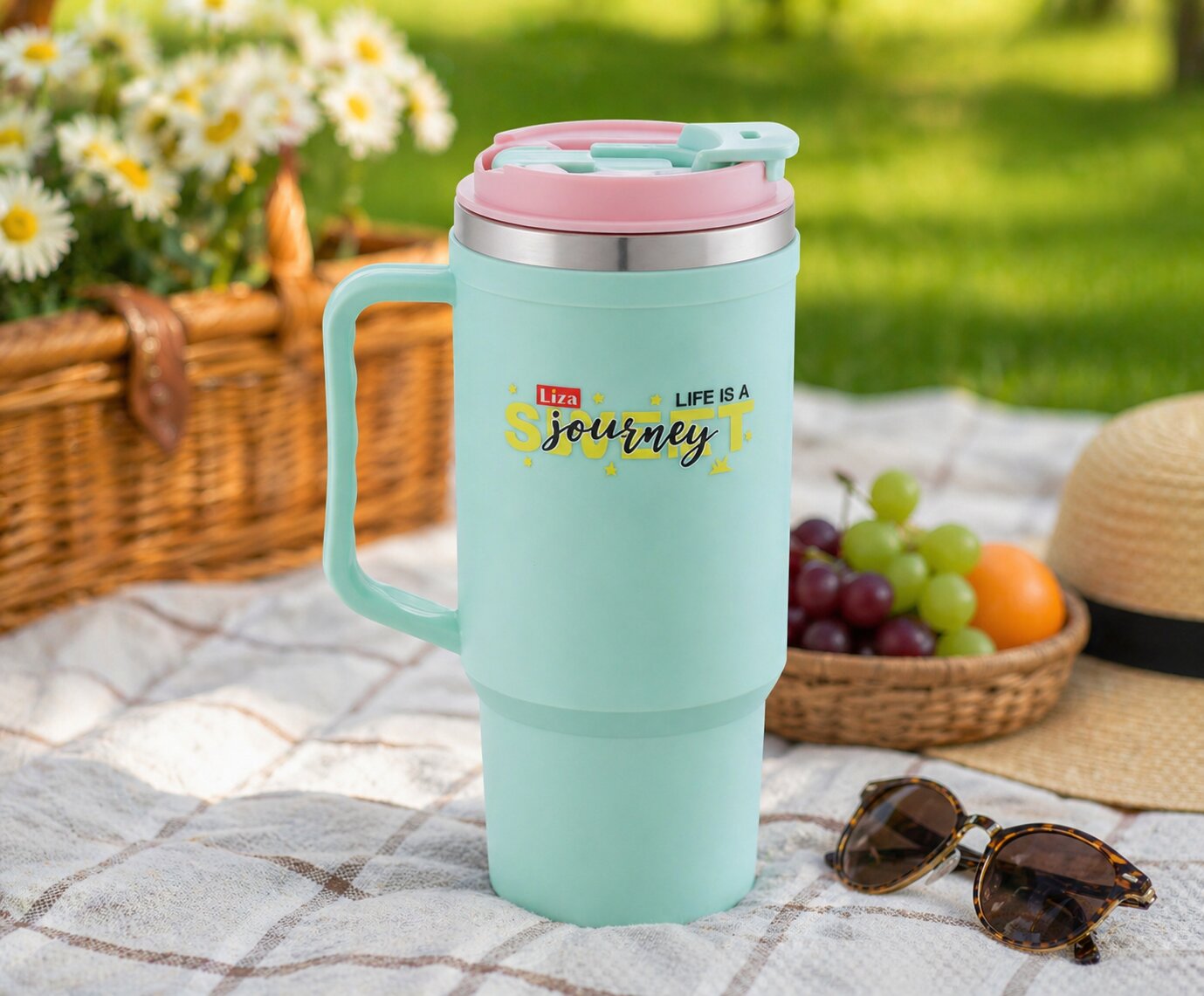 Adore Hydrate Pro Insulated Thermoware Drinking Tumbler Bottle with Handle-750ml-Bright Blue