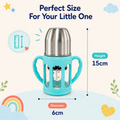 Adore PureSip 2 Stage Wideneck Glass Feeding Bottle with Silicon sleeve & Handle- 150ml (Sky Blue)