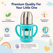 Adore PureSip 2 Stage Wideneck Glass Feeding Bottle with Silicon sleeve & Handle- 150ml (Sky Blue)