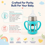 Adore PureSip 2 Stage Wideneck Glass Feeding Bottle with Silicon sleeve & Handle- 150ml (Sky Blue)