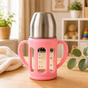 Adore PureSip 2 Stage Wideneck Glass Feeding Bottle with Silicon sleeve & Handle- 150ml (Light Pink)