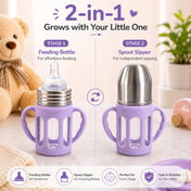 Adore PureSip 2 Stage Wideneck Glass Feeding Bottle with Silicon sleeve & Handle- 150ml (Lilac)