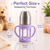 Adore PureSip 2 Stage Wideneck Glass Feeding Bottle with Silicon sleeve & Handle- 150ml (Lilac)