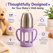Adore PureSip 2 Stage Wideneck Glass Feeding Bottle with Silicon sleeve & Handle- 150ml (Lilac)