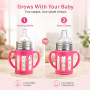 Adore PureSip 2 Stage Wideneck Glass Feeding Bottle with Silicon sleeve & Handle- 150ml (Rose Pink)