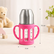 Adore PureSip 2 Stage Wideneck Glass Feeding Bottle with Silicon sleeve & Handle- 150ml (Rose Pink)