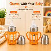 Adore PureSip 2 Stage Wideneck Glass Feeding Bottle with Silicon sleeve & Handle- 150ml (Orange)