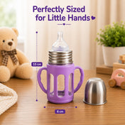 Adore PureSip 2 Stage Wideneck Glass Feeding Bottle with Silicon sleeve & Handle- 150ml (Thick Lavender)