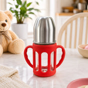 Adore PureSip 2 Stage Wideneck Glass Feeding Bottle with Silicon sleeve & Handle- 150ml (Red)