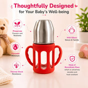Adore PureSip 2 Stage Wideneck Glass Feeding Bottle with Silicon sleeve & Handle- 150ml (Red)