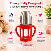Adore PureSip 2 Stage Wideneck Glass Feeding Bottle with Silicon sleeve & Handle- 150ml (Red)