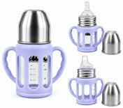 Adore PureSip 2 Stage Wideneck Glass Feeding Bottle with Silicon sleeve & Handle- 150ml (Lavender)