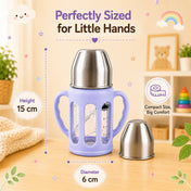 Adore PureSip 2 Stage Wideneck Glass Feeding Bottle with Silicon sleeve & Handle- 150ml (Lavender)