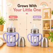 Adore PureSip 2 Stage Wideneck Glass Feeding Bottle with Silicon sleeve & Handle- 150ml (Lavender)