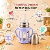Adore PureSip 2 Stage Wideneck Glass Feeding Bottle with Silicon sleeve & Handle- 150ml (Lavender)