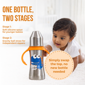 Adore Twilight 2in 1 Stainless Steel Sipper with Twin Handle 250ml - Orange Dino