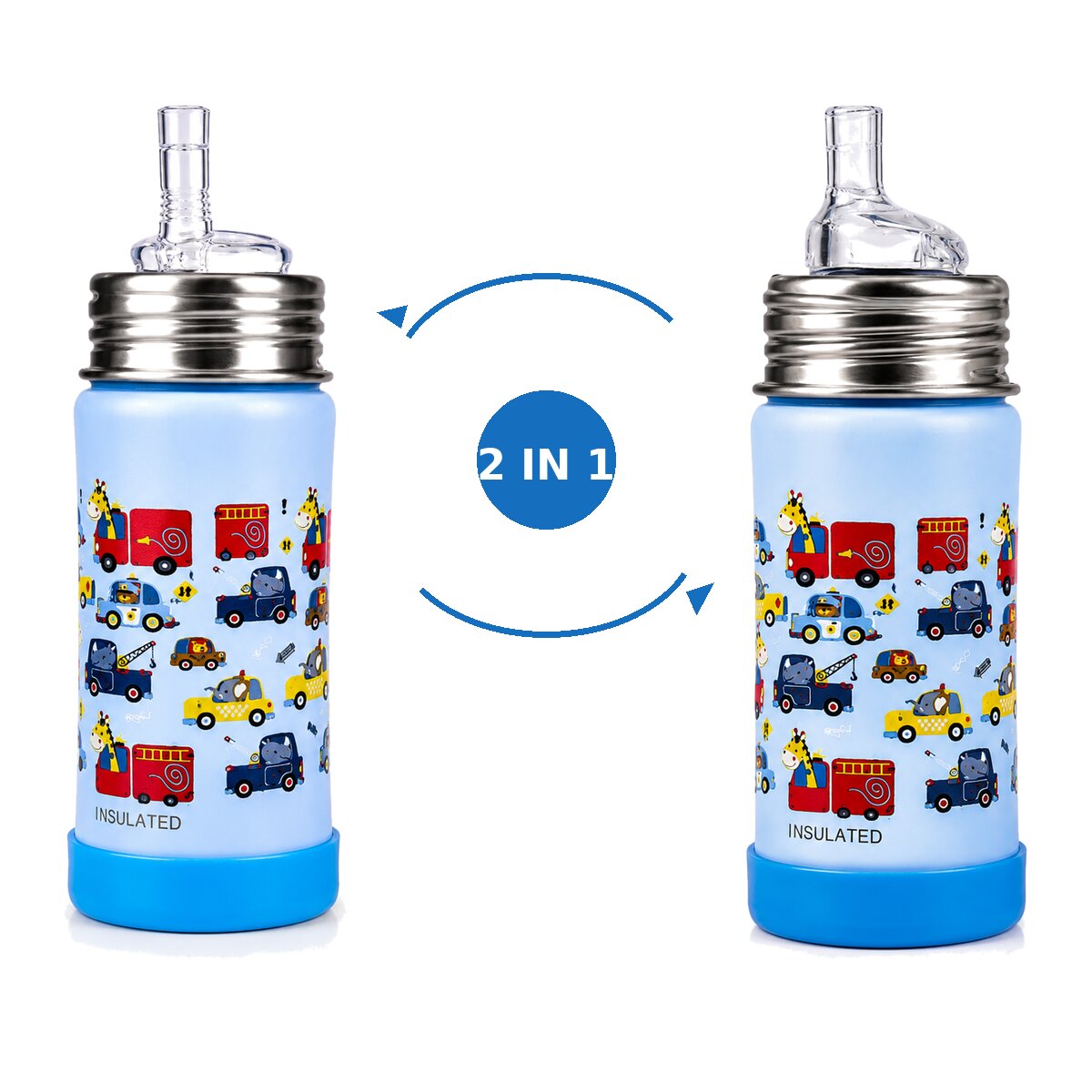 Adore Duosip 2 in 1 Stainless Steel Insulated Sipper with Silicon Base- 270ml-Blue