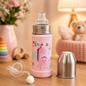 Adore Duosip 2 in 1 Stainless Steel Insulated Sipper with Silicon Base- 270ml-Pink