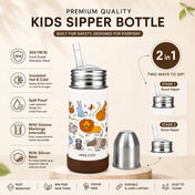 Adore Duosip 2 in 1 Stainless Steel Insulated Sipper with Silicon Base- 270ml-Brown