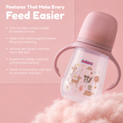 Adore Nok Nok Wide neck Feeding Bottle With Twin Handle 250ml - Pink