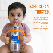 Adore Twilight 2in 1 Stainless Steel Sipper with Twin Handle 250ml - Orange Dino