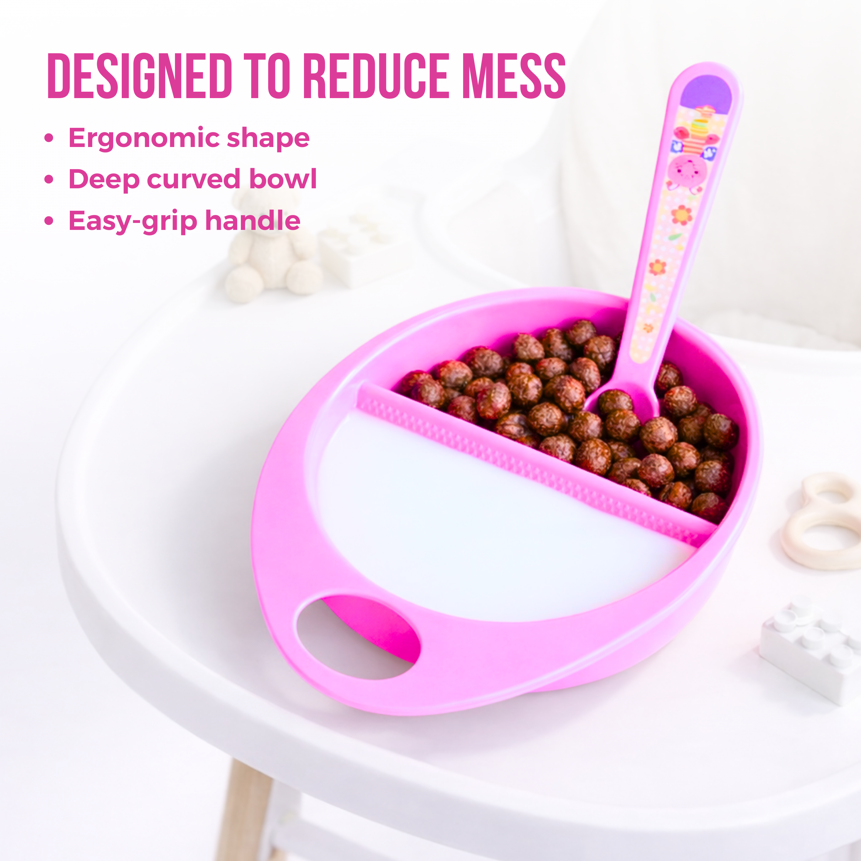 Adore Supper Hero Feeding Bowl with Spoon, Fork & Wooden Masher- Pink