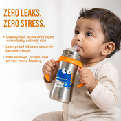 Adore Twilight 2in 1 Stainless Steel Sipper with Twin Handle 250ml - Orange Dino