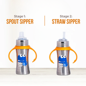Adore Twilight 2in 1 Stainless Steel Sipper with Twin Handle 250ml - Orange Dino