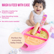Adore Supper Hero Feeding Bowl with Spoon, Fork & Wooden Masher- Pink