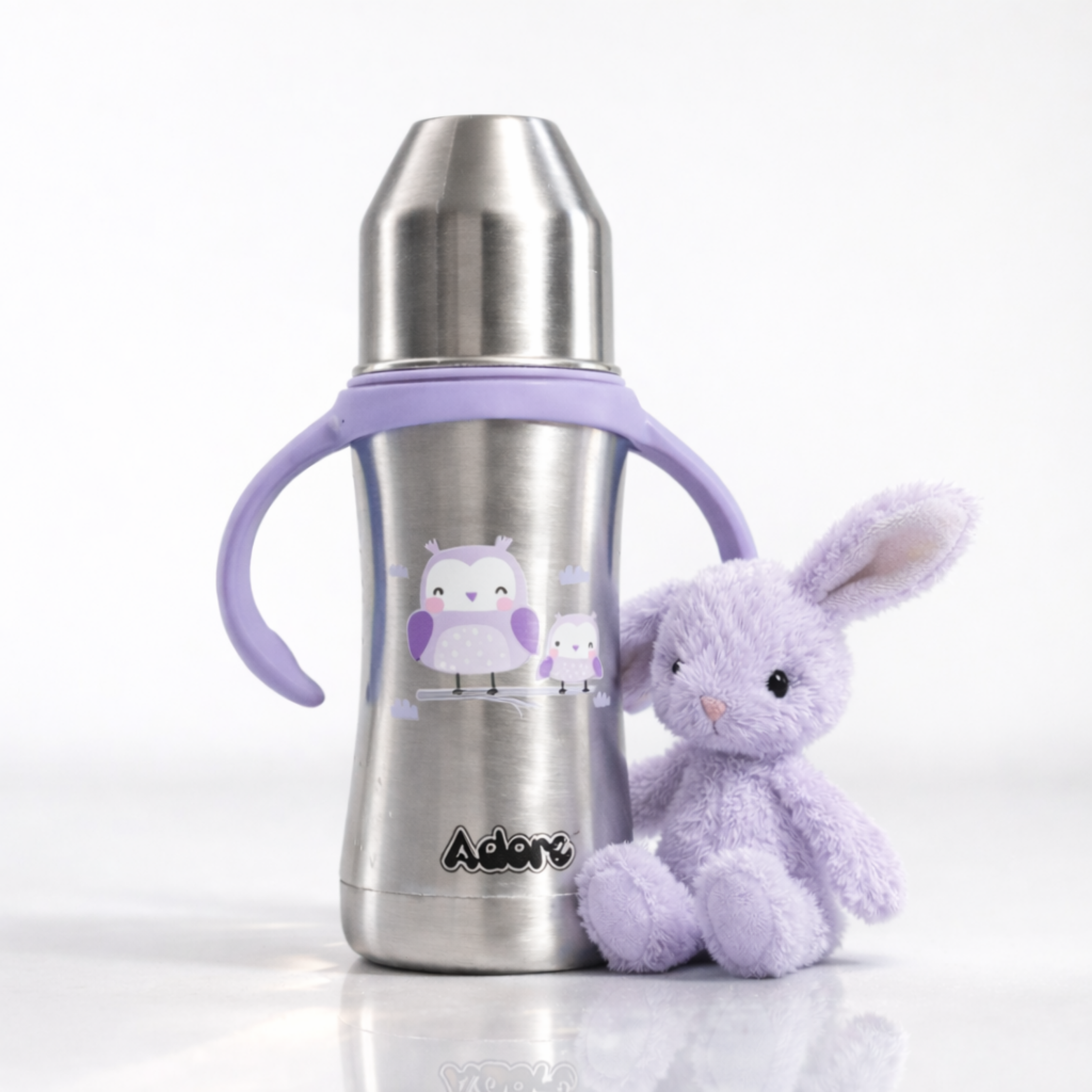 Adore Twilight 2in 1 Stainless Steel Sipper with Twin Handle 250ml - Purple Owl