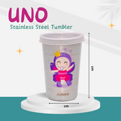 Adore Uno Printed Stainless Steel Tumbler with Spill Proof Lid 300 ml - White and Purple