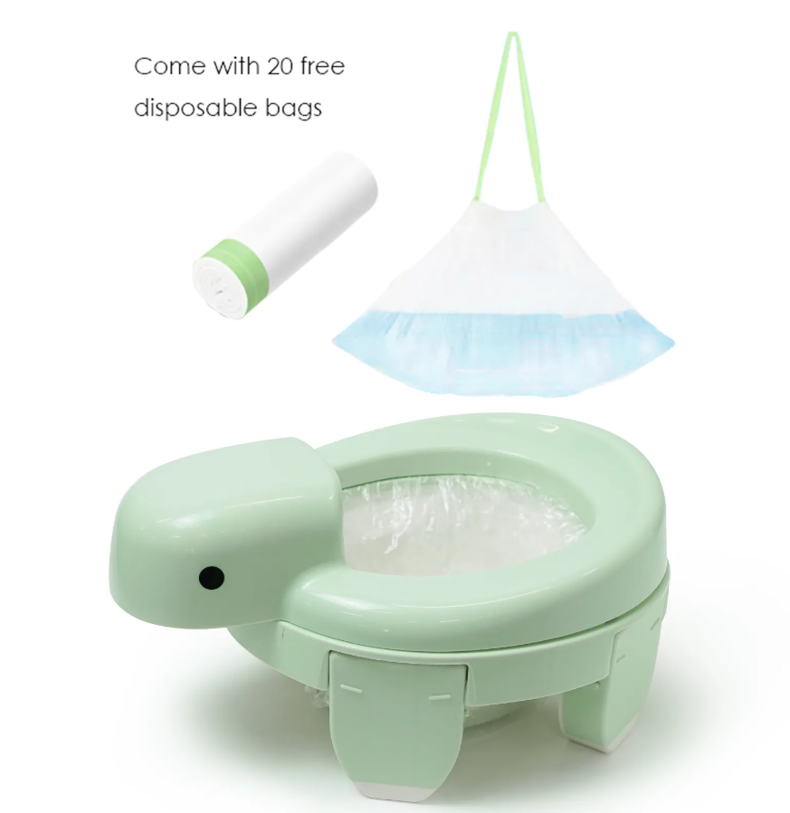 Adore Turtle 4 in 1 Potty Trainer with First Ever Bio Degradable Baby Potty Chair Liner  20 Bags - Green