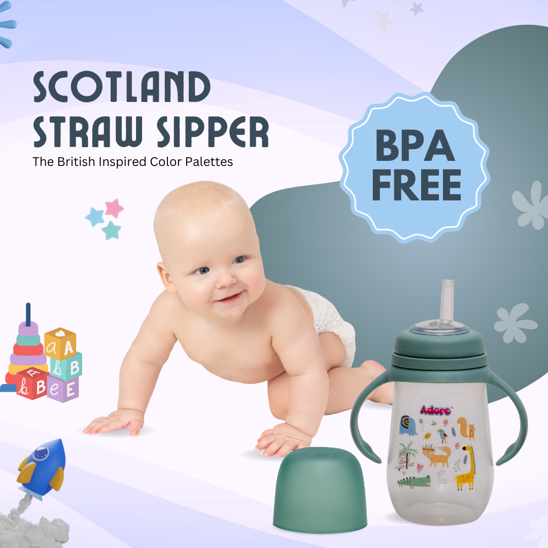 Adore Scotland Wide neck Soft Straw Sipper with Twin Handle-250ml- Green